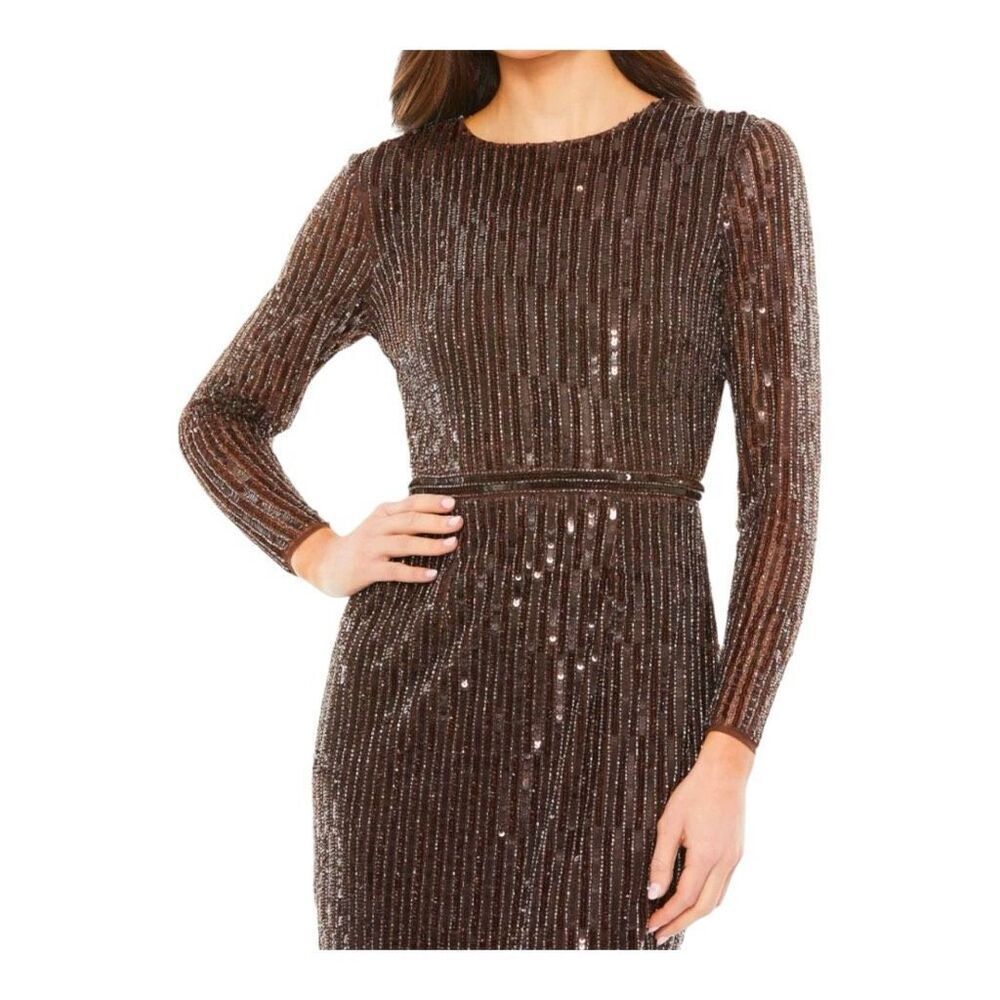 MAC DUGGAL Brown Long Sleeve Sequin Mini Dress size 4 NWT